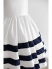 Ivory Navy Blue Taffeta Stripes Knee Length Flower Girl Dress